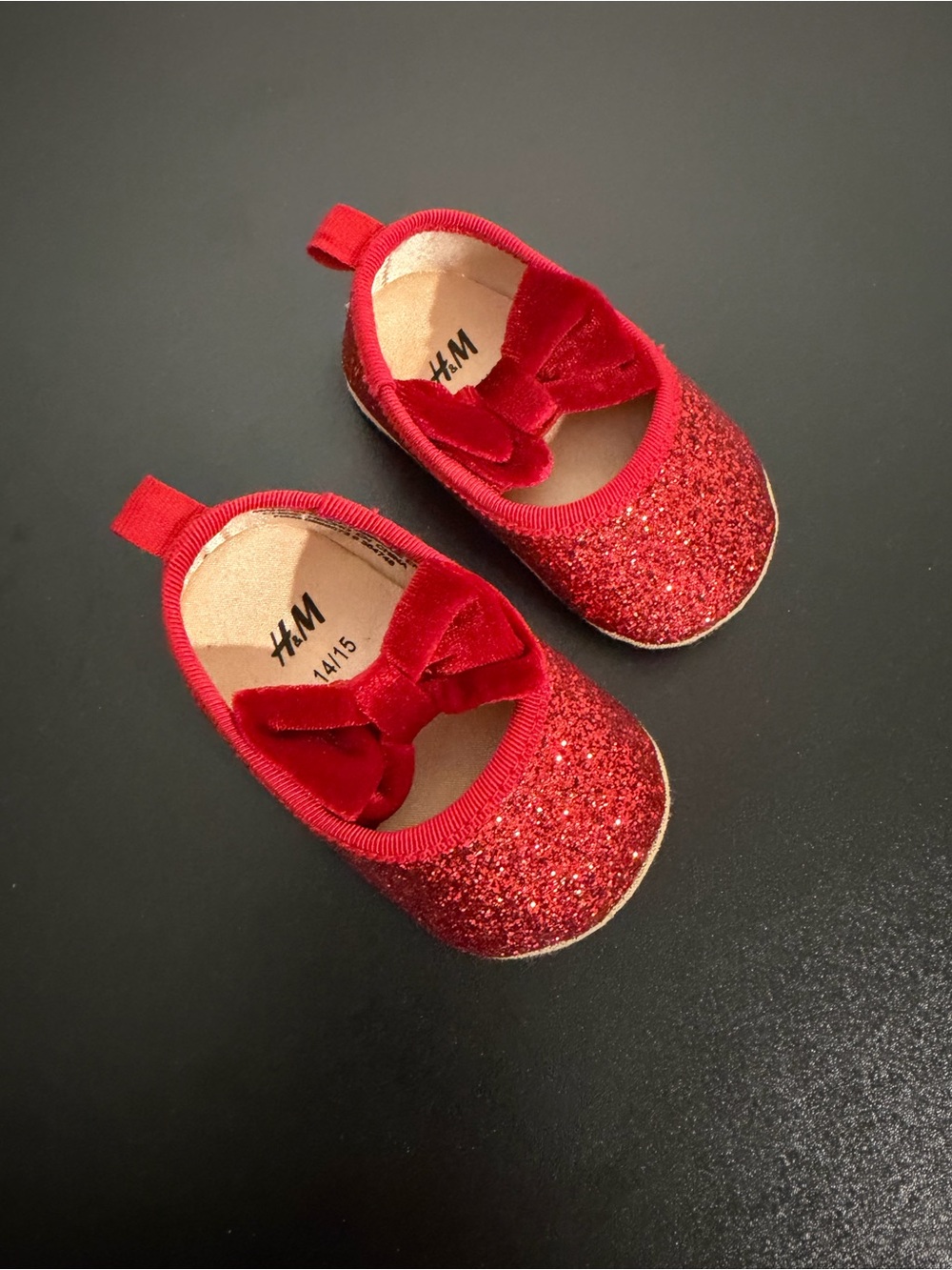 H&M Red Glitter Bow Baby Mary Jane Shoes